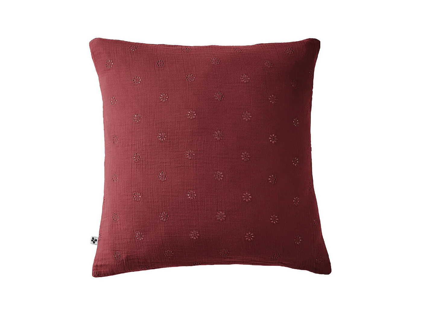 OUREA MOTIF - Taie d'Oreiller 60x60cm Gaze de Coton Lie de Vin à Fleurs Ajourées