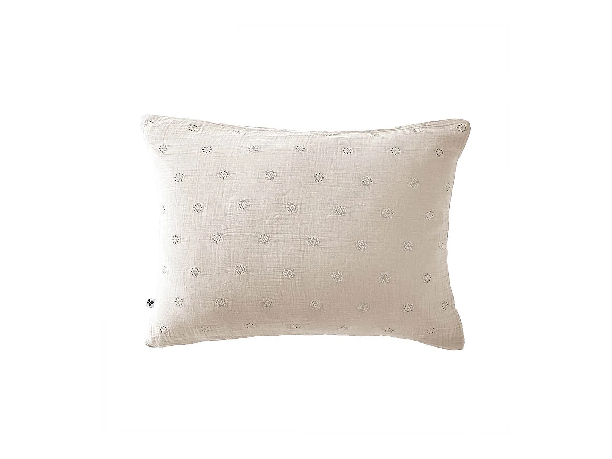 OUREA MOTIF - Taie d'Oreiller 50x70cm Gaze de Coton Pampa à Fleurs Ajourées