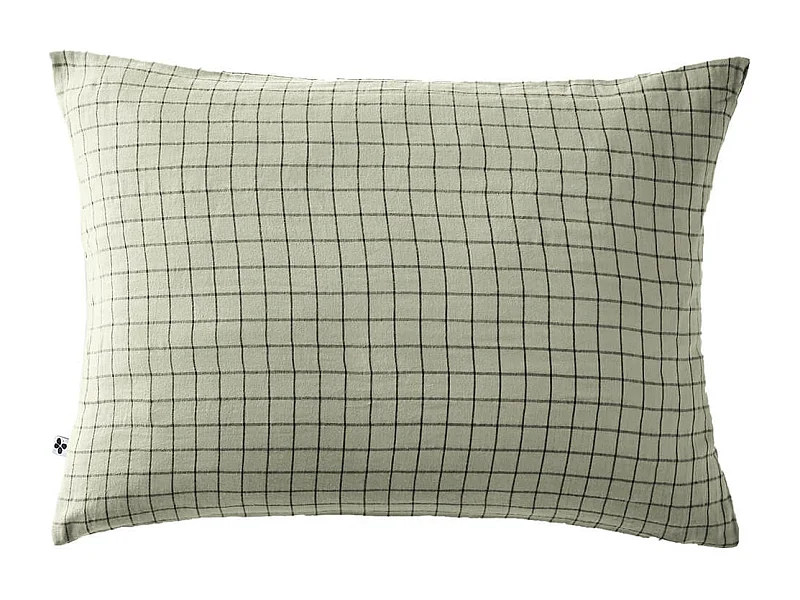 OUREA MOTIF - Taie d'Oreiller 50x70cm Gaze de Coton Vert d'Eau à Petits Carreaux