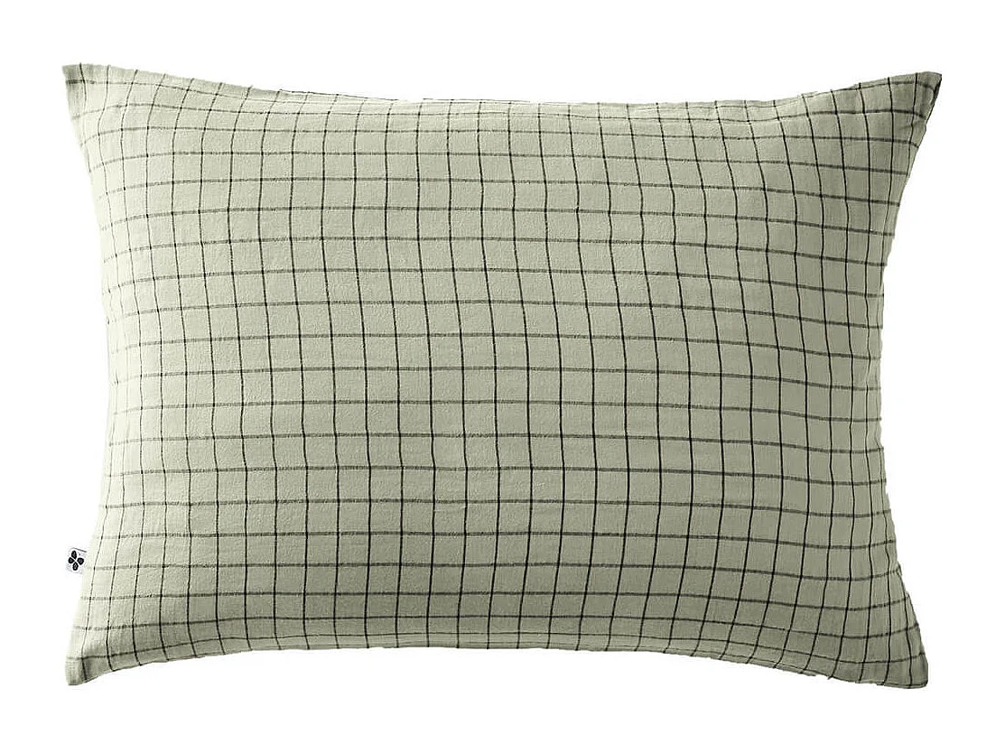 OUREA MOTIF - Taie d'Oreiller 50x70cm Gaze de Coton Vert d'Eau à Petits Carreaux