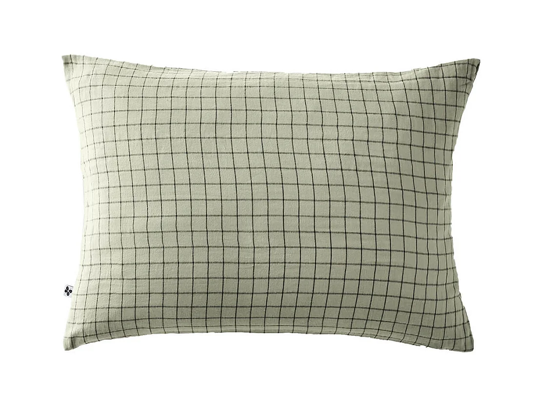 OUREA MOTIF - Taie d'Oreiller 50x70cm Gaze de Coton Vert d'Eau à Petits Carreaux