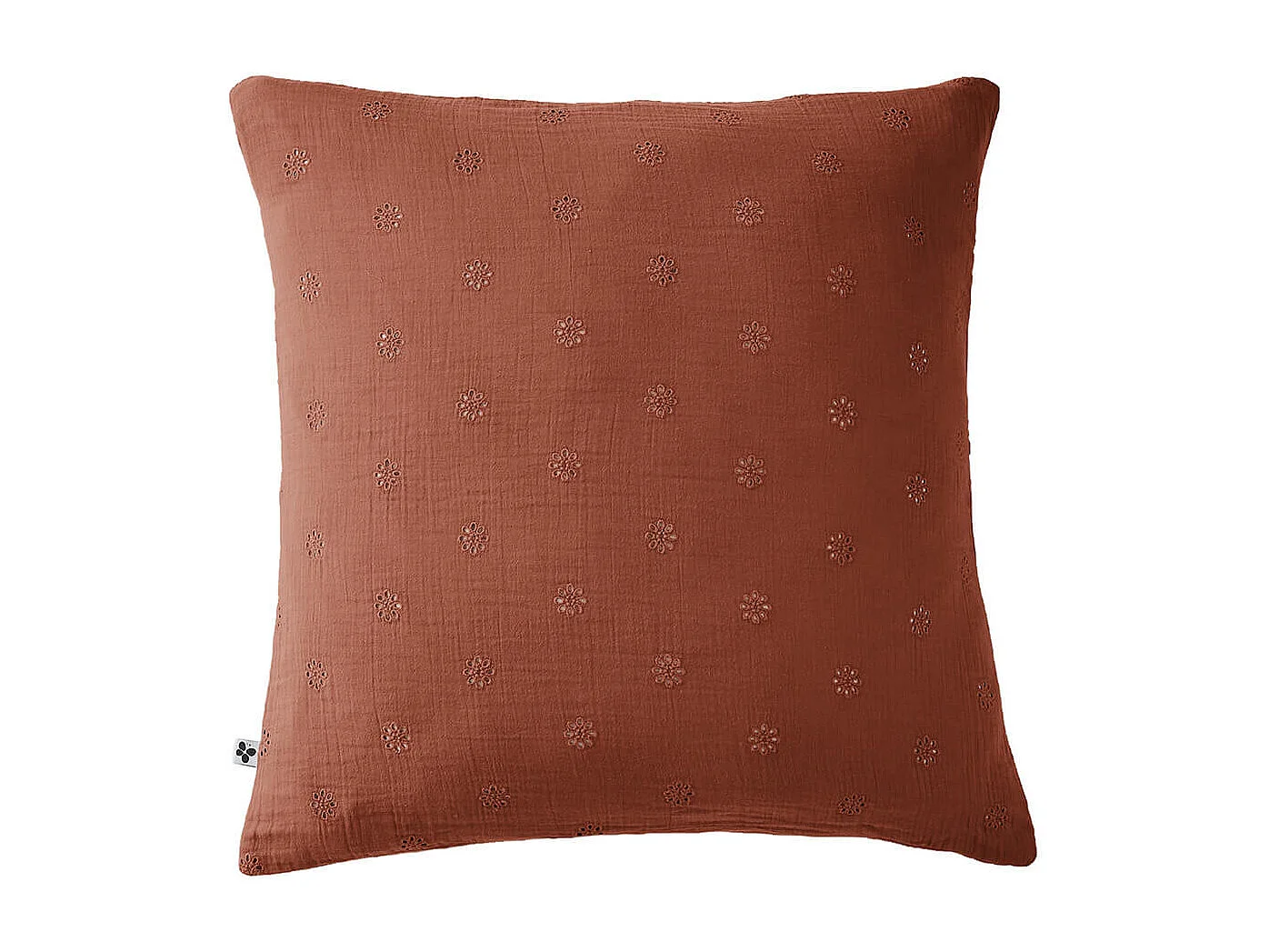 OUREA MOTIF - Taie d'Oreiller 60x60cm Gaze de Coton Terracotta à Fleurs Ajourées