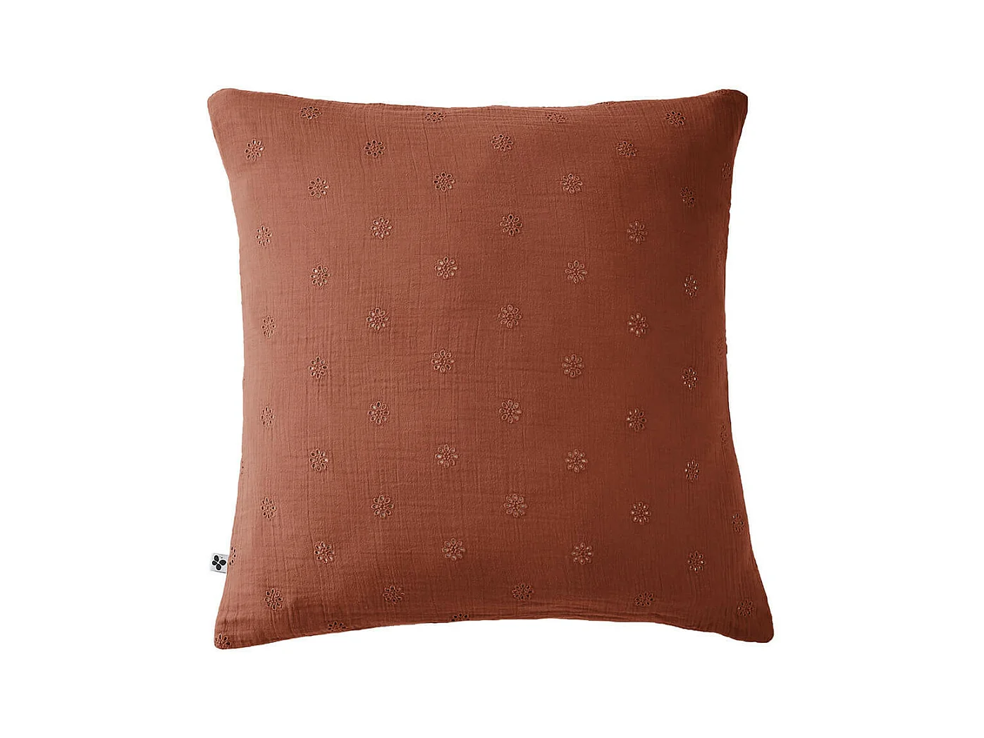 OUREA MOTIF - Taie d'Oreiller 60x60cm Gaze de Coton Terracotta à Fleurs Ajourées