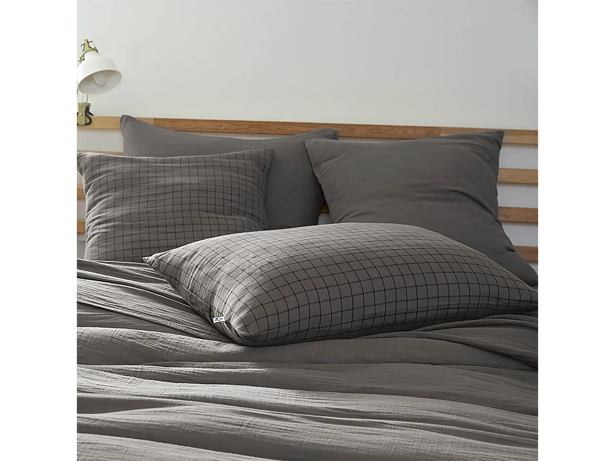 OUREA MOTIF - Taie d'Oreiller 50x70cm Gaze de Coton Granit à Petits Carreaux
