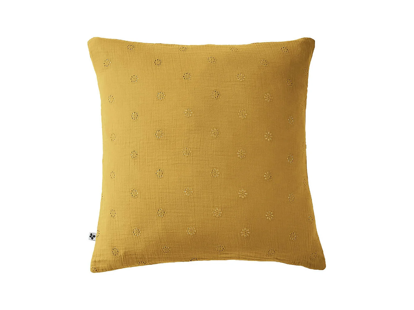 OUREA MOTIF - Taie d'Oreiller 60x60cm Gaze de Coton Safran à Fleurs Ajourées