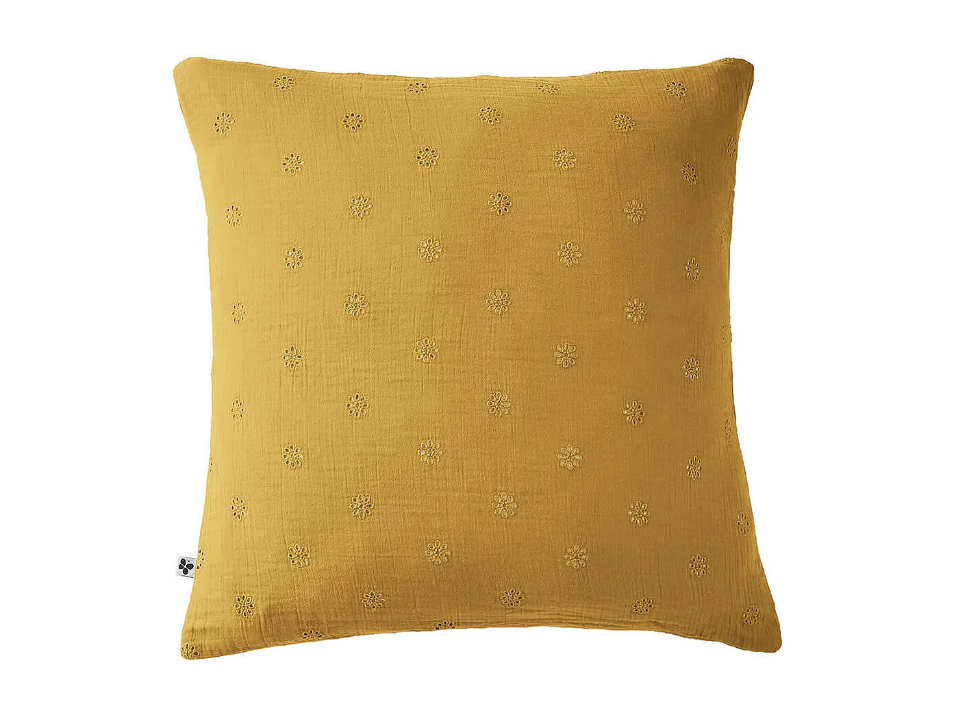 OUREA MOTIF - Taie d'Oreiller 60x60cm Gaze de Coton Safran à Fleurs Ajourées