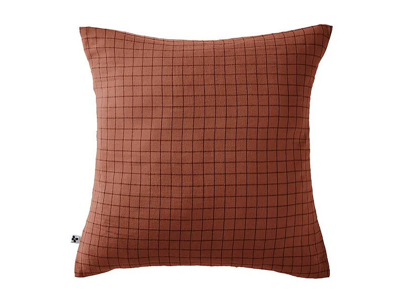 OUREA MOTIF - Taie d'Oreiller 60x60cm Gaze de Coton Terracotta à Petits Carreaux
