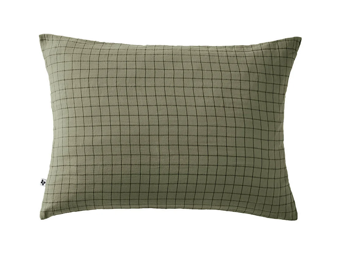 OUREA MOTIF - Taie d'Oreiller 50x70cm Gaze de Coton Romarin à Petits Carreaux