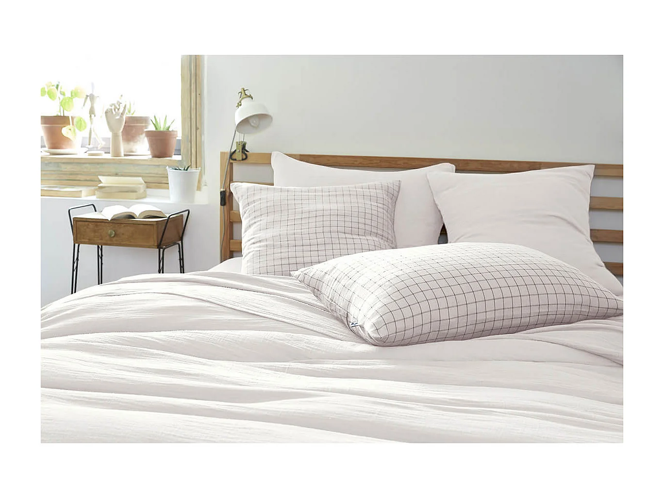 OUREA MOTIF - Taie d'Oreiller 50x70cm Gaze de Coton Chantilly à Petits Carreaux