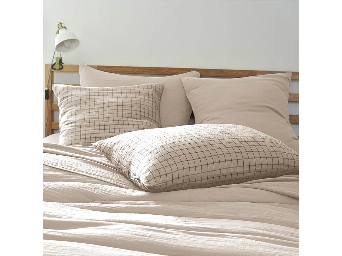 OUREA MOTIF - Taie d'Oreiller 50x70cm Gaze de Coton Pampa à Petits Carreaux