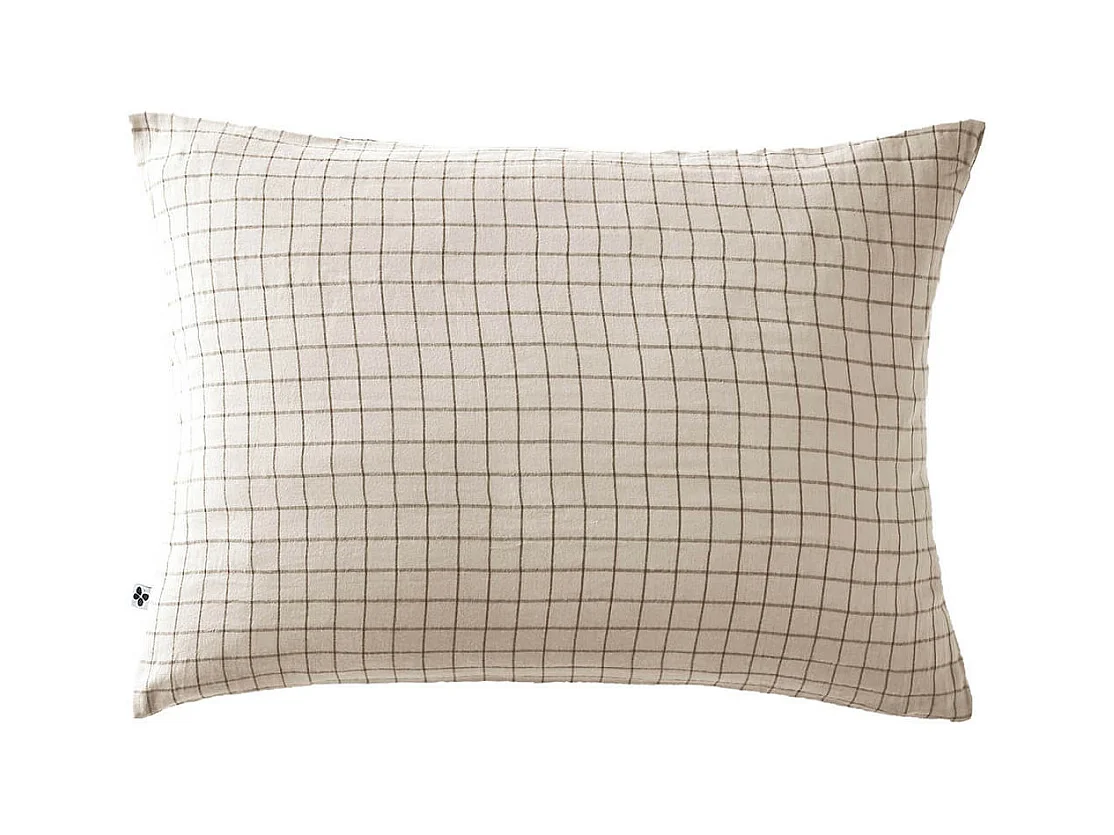OUREA MOTIF - Taie d'Oreiller 50x70cm Gaze de Coton Pampa à Petits Carreaux