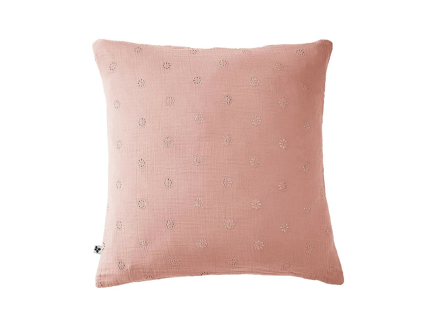 OUREA MOTIF - Taie d'Oreiller 60x60cm Gaze de Coton Rose Pêche à Fleurs Ajourées