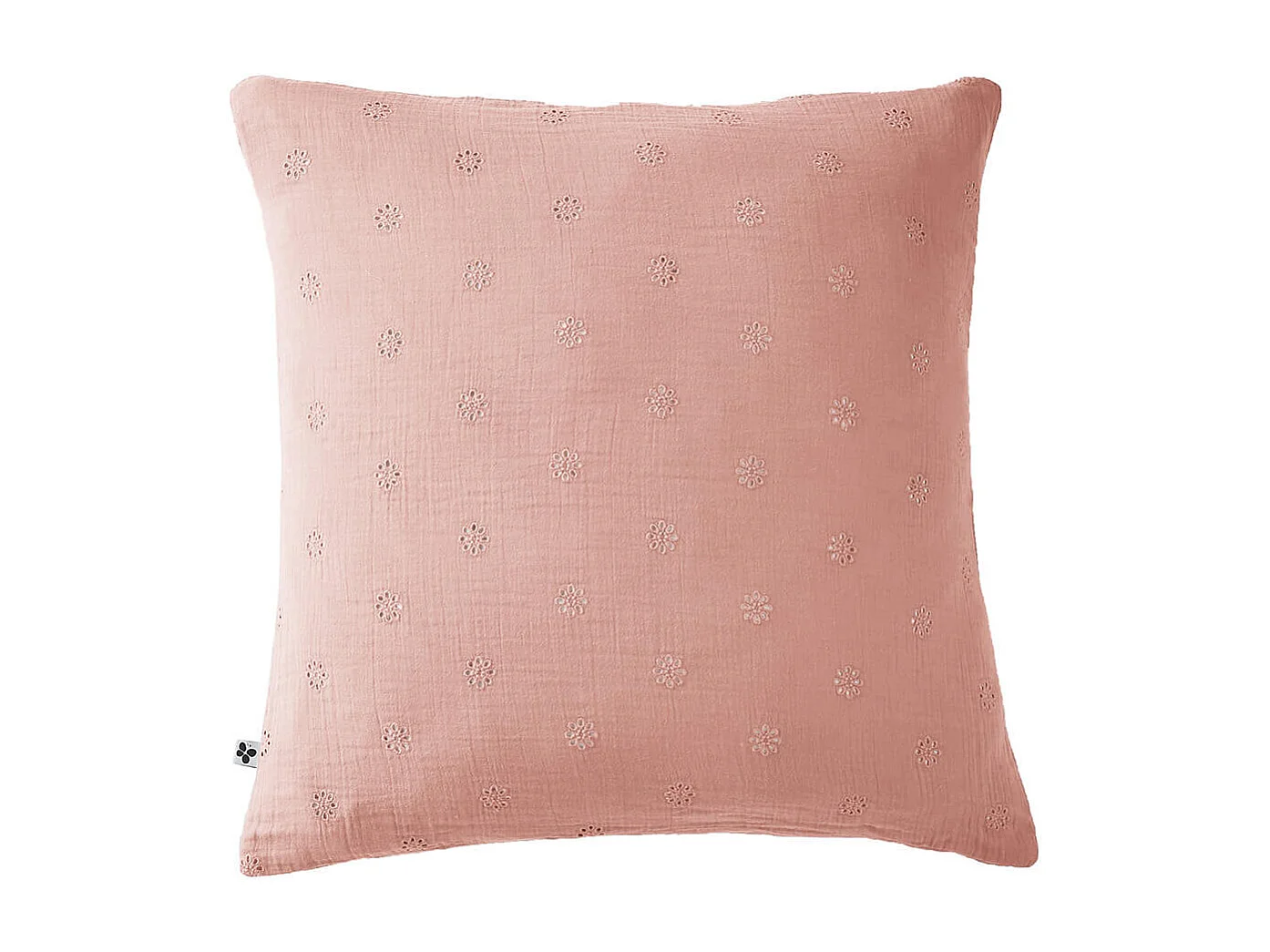 OUREA MOTIF - Taie d'Oreiller 60x60cm Gaze de Coton Rose Pêche à Fleurs Ajourées