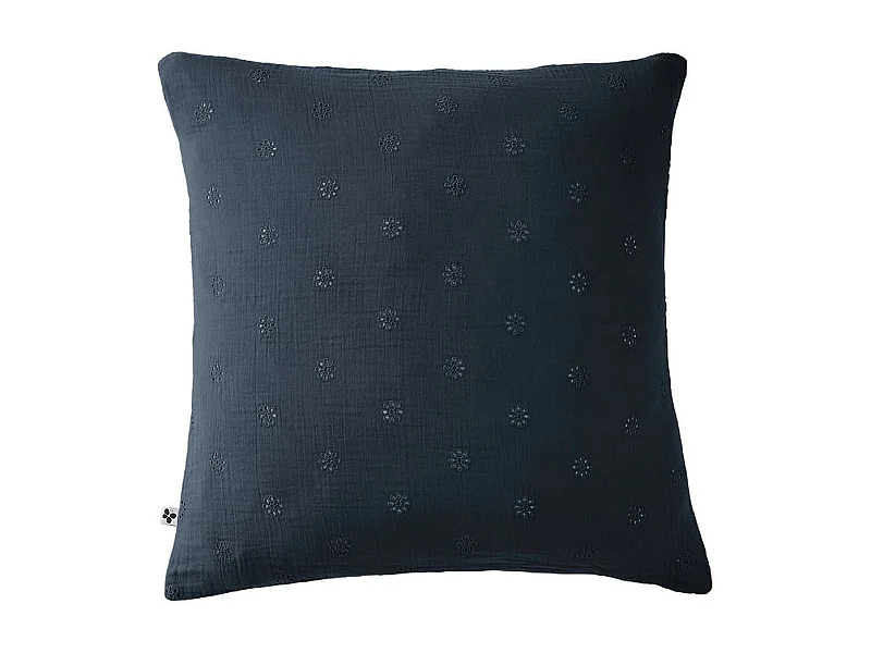 OUREA MOTIF - Taie d'Oreiller 60x60cm Gaze de Coton Minuit à Fleurs Ajourées