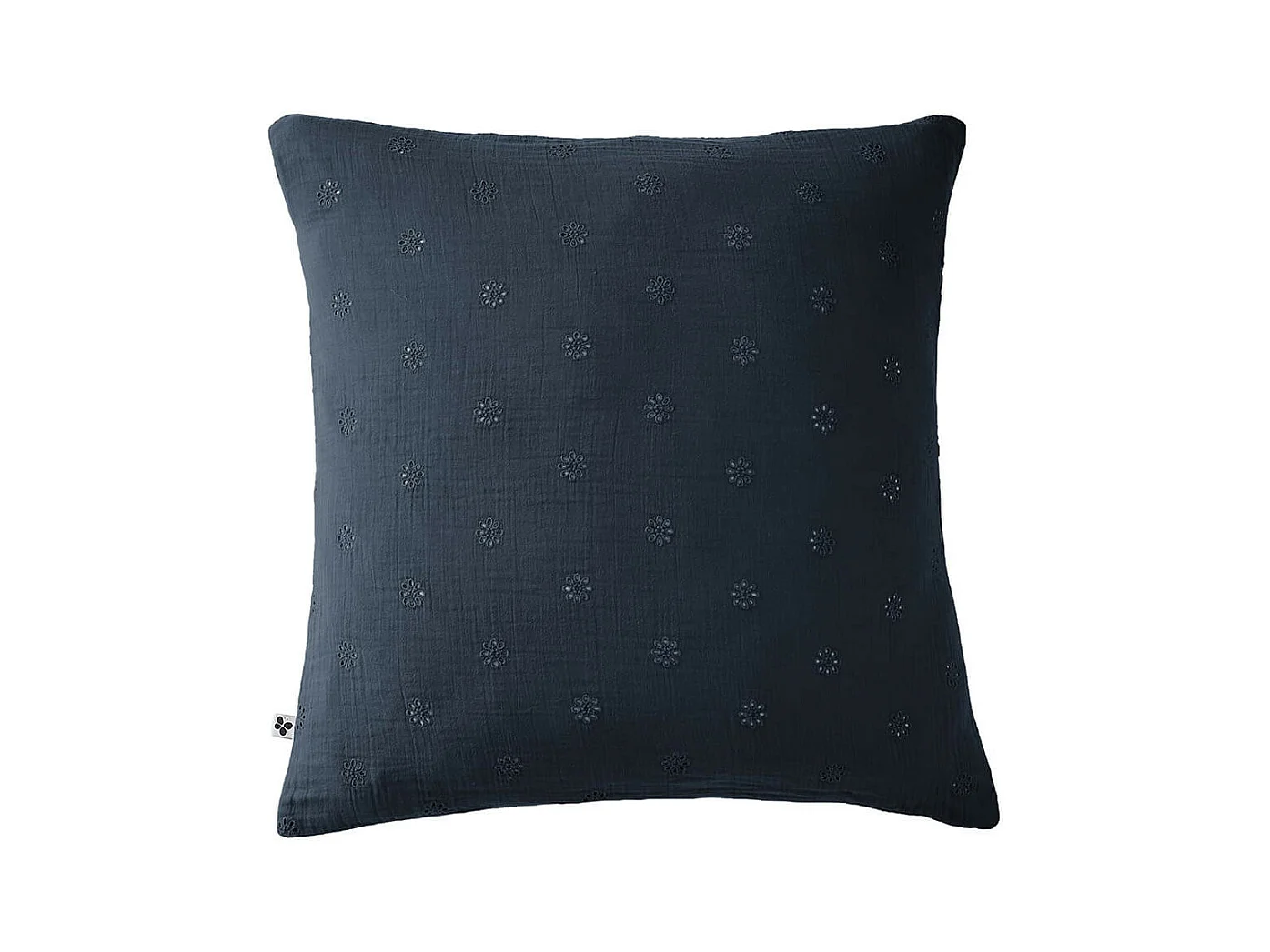 OUREA MOTIF - Taie d'Oreiller 60x60cm Gaze de Coton Minuit à Fleurs Ajourées