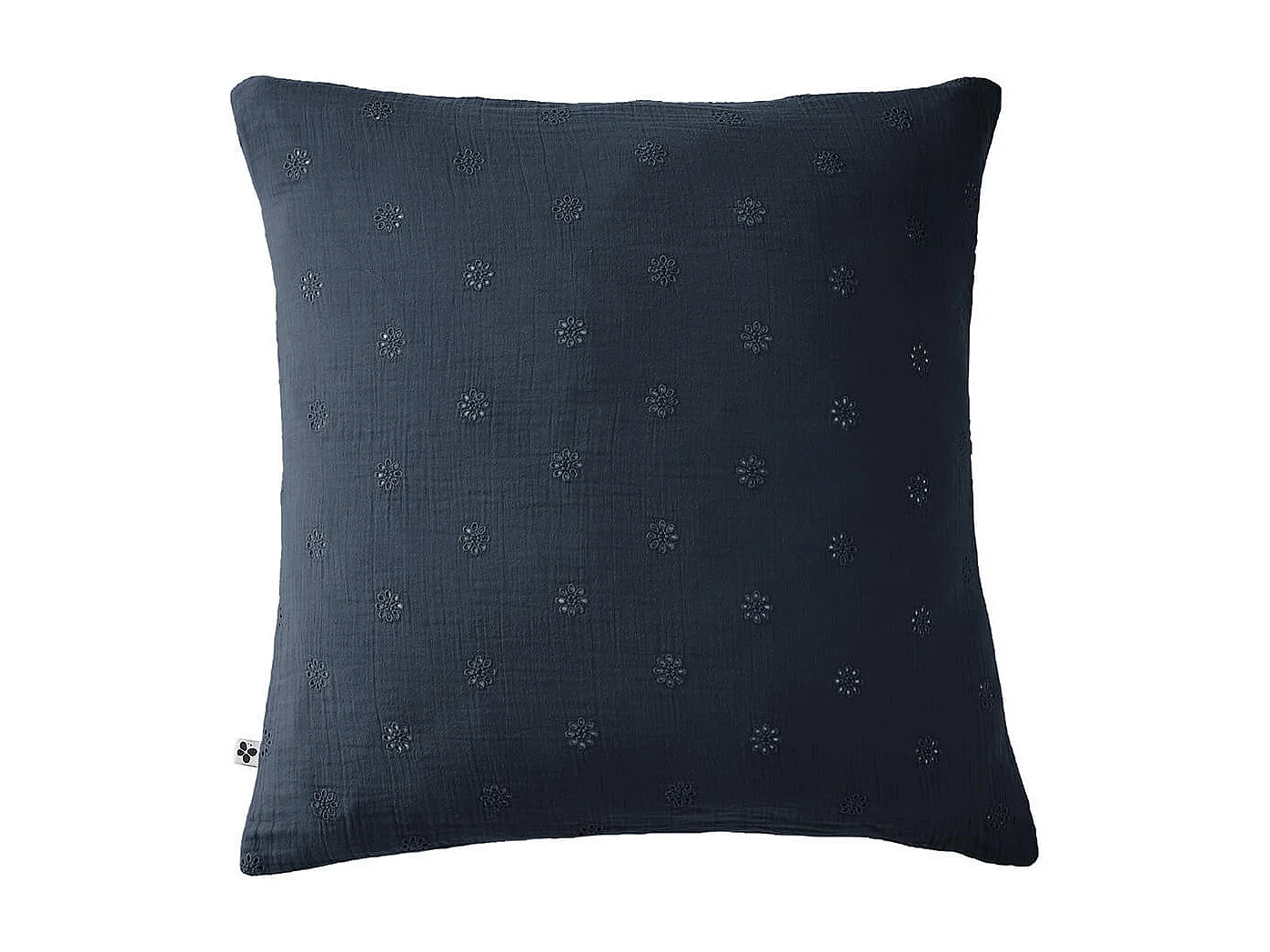 OUREA MOTIF - Taie d'Oreiller 60x60cm Gaze de Coton Minuit à Fleurs Ajourées