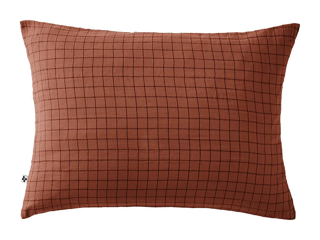 OUREA MOTIF - Taie d'Oreiller 50x70cm Gaze de Coton Terracotta à Petits Carreaux