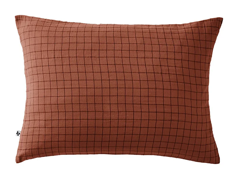OUREA MOTIF - Taie d'Oreiller 50x70cm Gaze de Coton Terracotta à Petits Carreaux