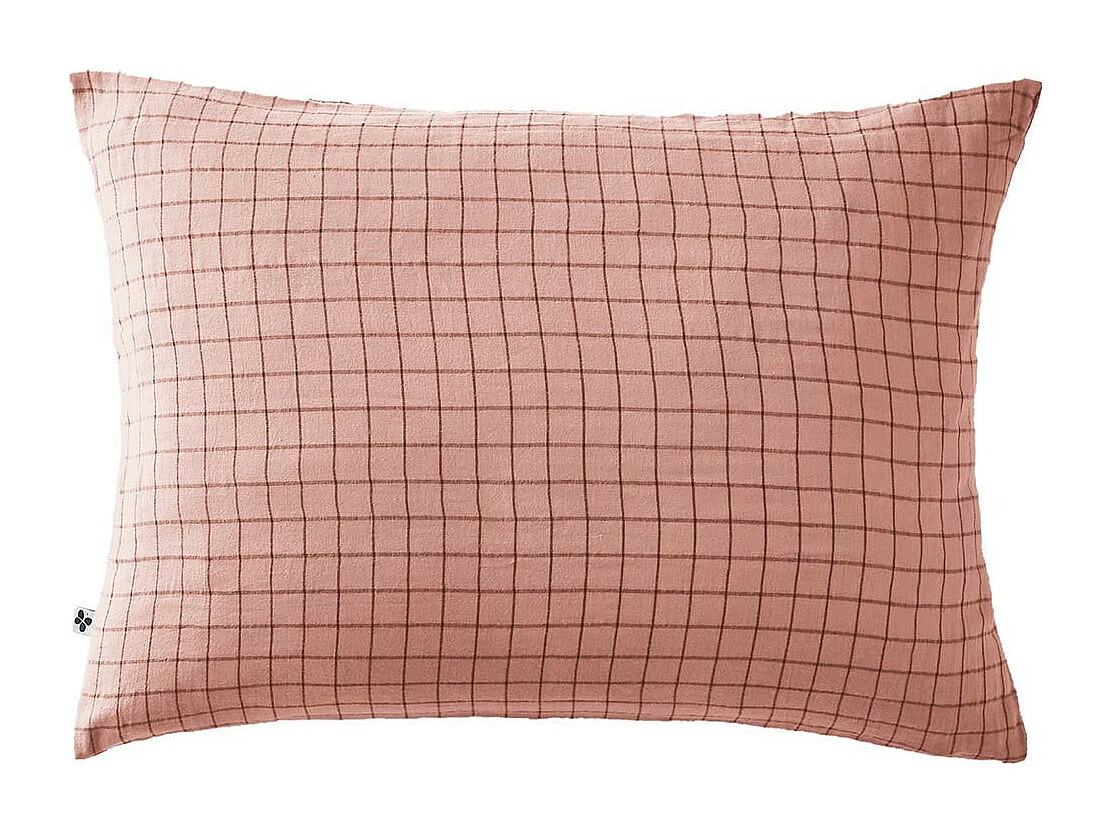 OUREA MOTIF - Taie d'Oreiller 50x70cm Gaze de Coton Rose Pêche à Petits Carreaux