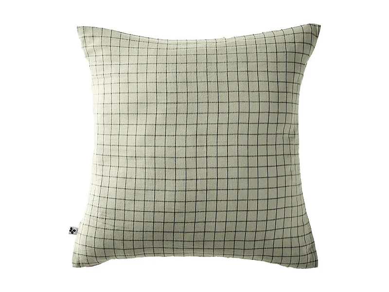 OUREA MOTIF - Taie d'Oreiller 60x60cm Gaze de Coton Vert d'Eau à Petits Carreaux