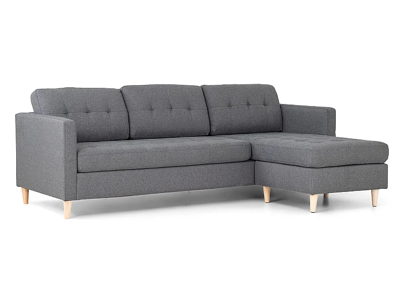 Marino Sofa, Chaiselongsofa rechts oder links gewendet in hellgrauen Stoff mit Holzbeinen.