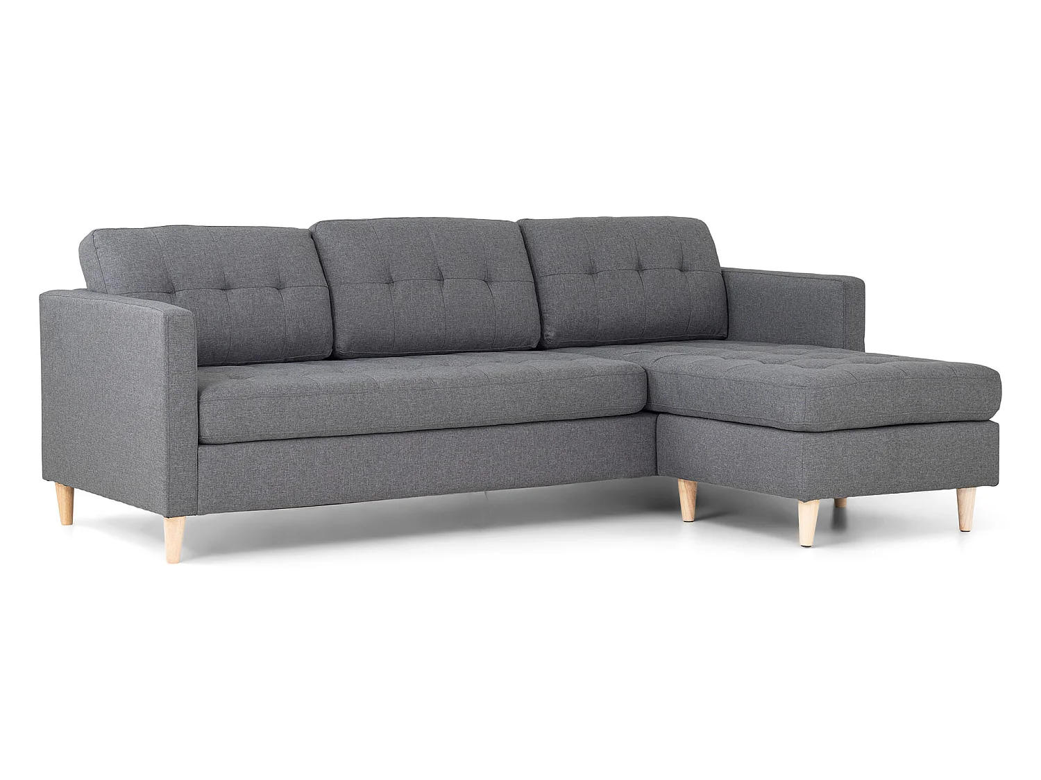Marino Sofa, Chaiselongsofa rechts oder links gewendet in hellgrauen Stoff mit Holzbeinen.