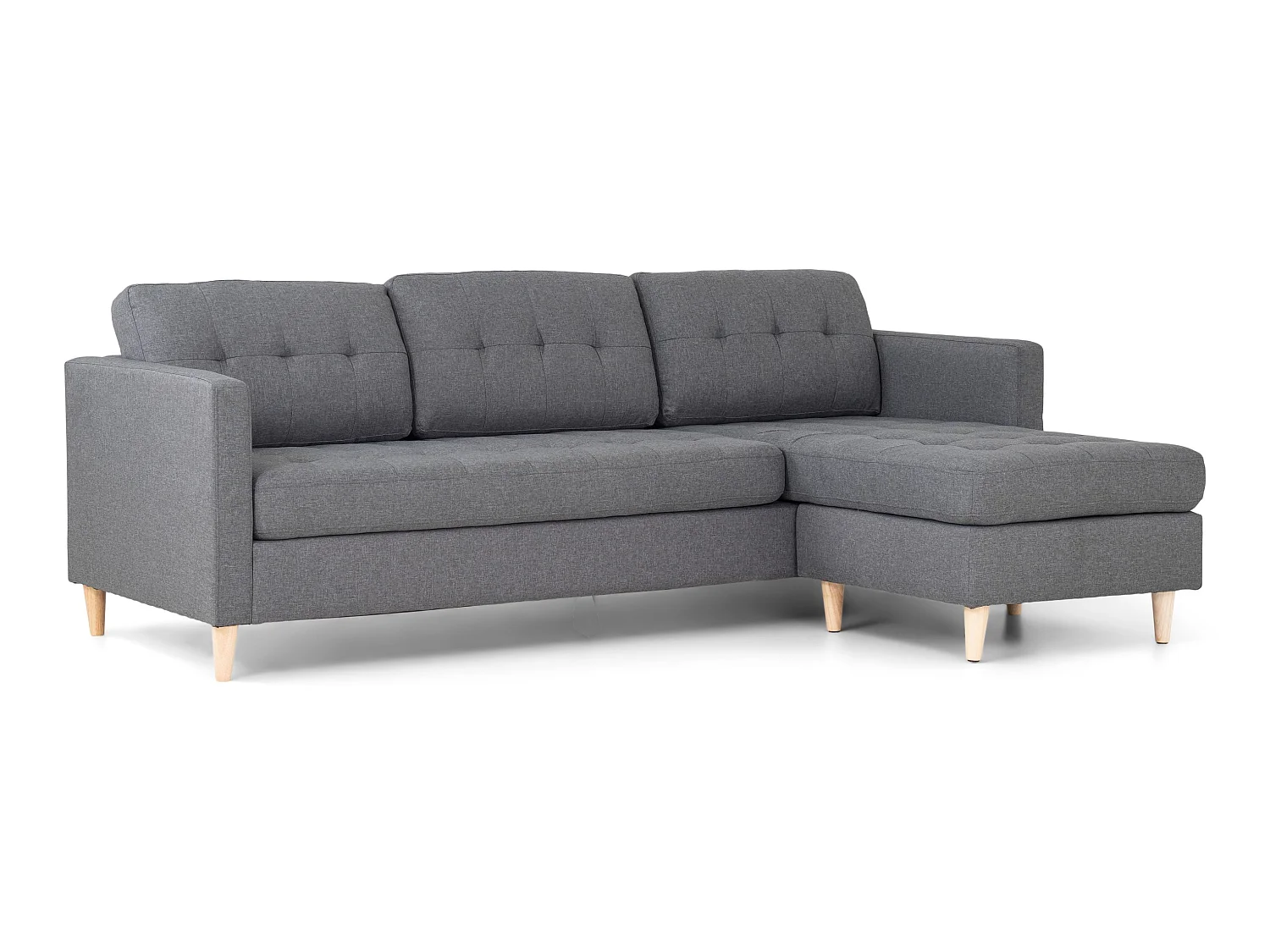 Marino Sofa, Chaiselongsofa rechts oder links gewendet in hellgrauen Stoff mit Holzbeinen.