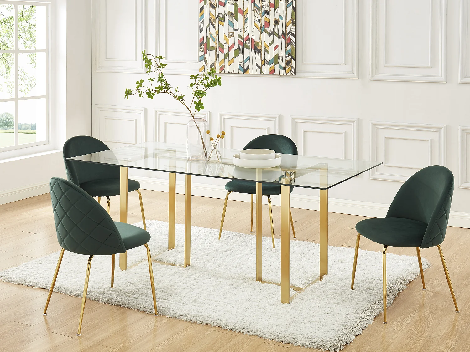 Lot de 2 chaises - Velours et acier inoxydable doré - Vert - MELBOURNE