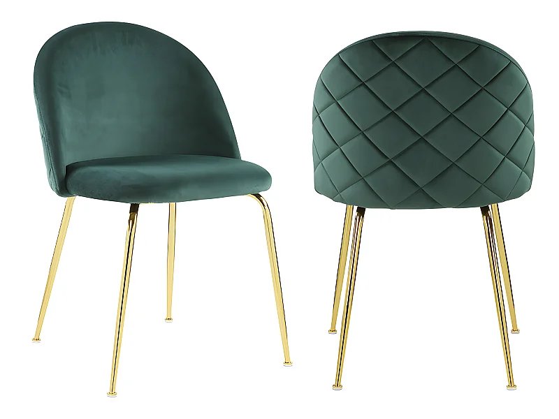 Lot de 2 chaises - Velours et acier inoxydable doré - Vert - MELBOURNE