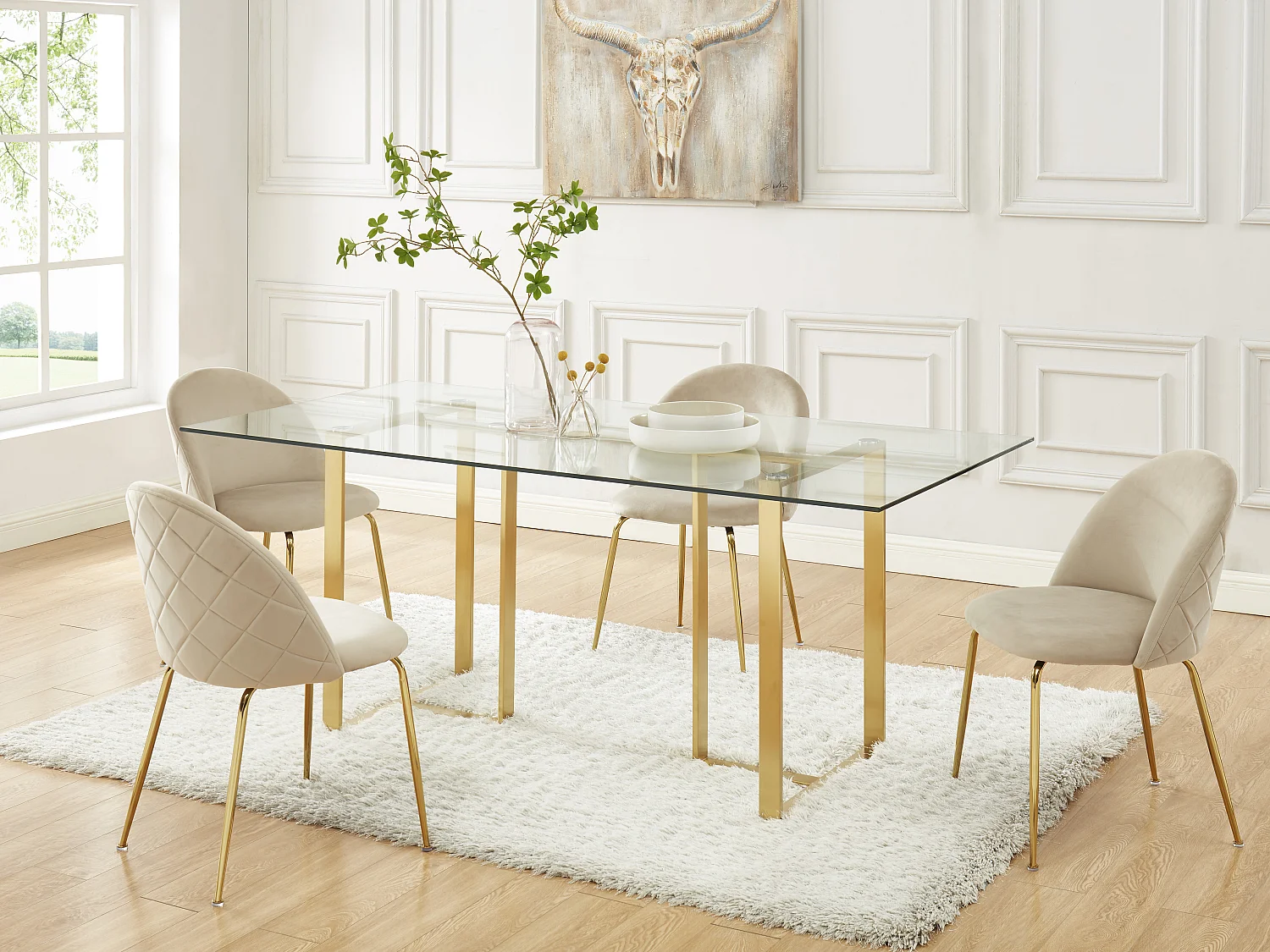 Lot de 2 chaises - Velours et acier inoxydable doré - Beige - MELBOURNE