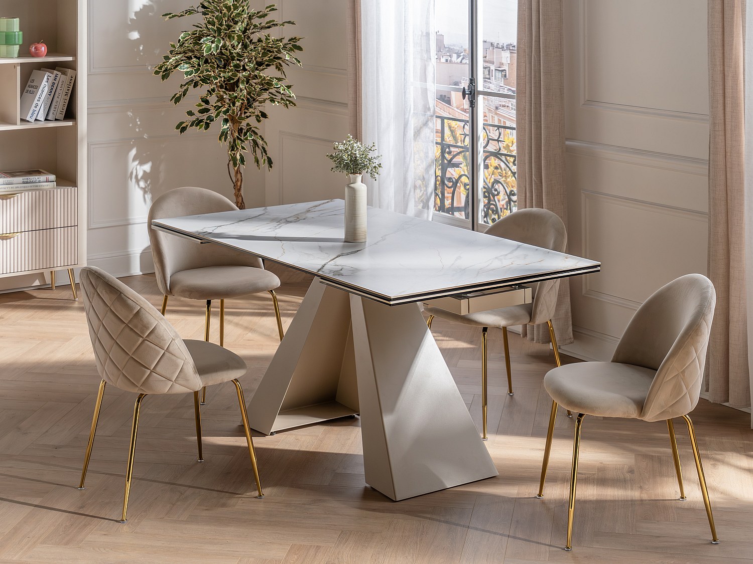 Vente-unique Stuhl 2er-Set - Samt & Goldfarbenes Metall - Beige - Melbourne
