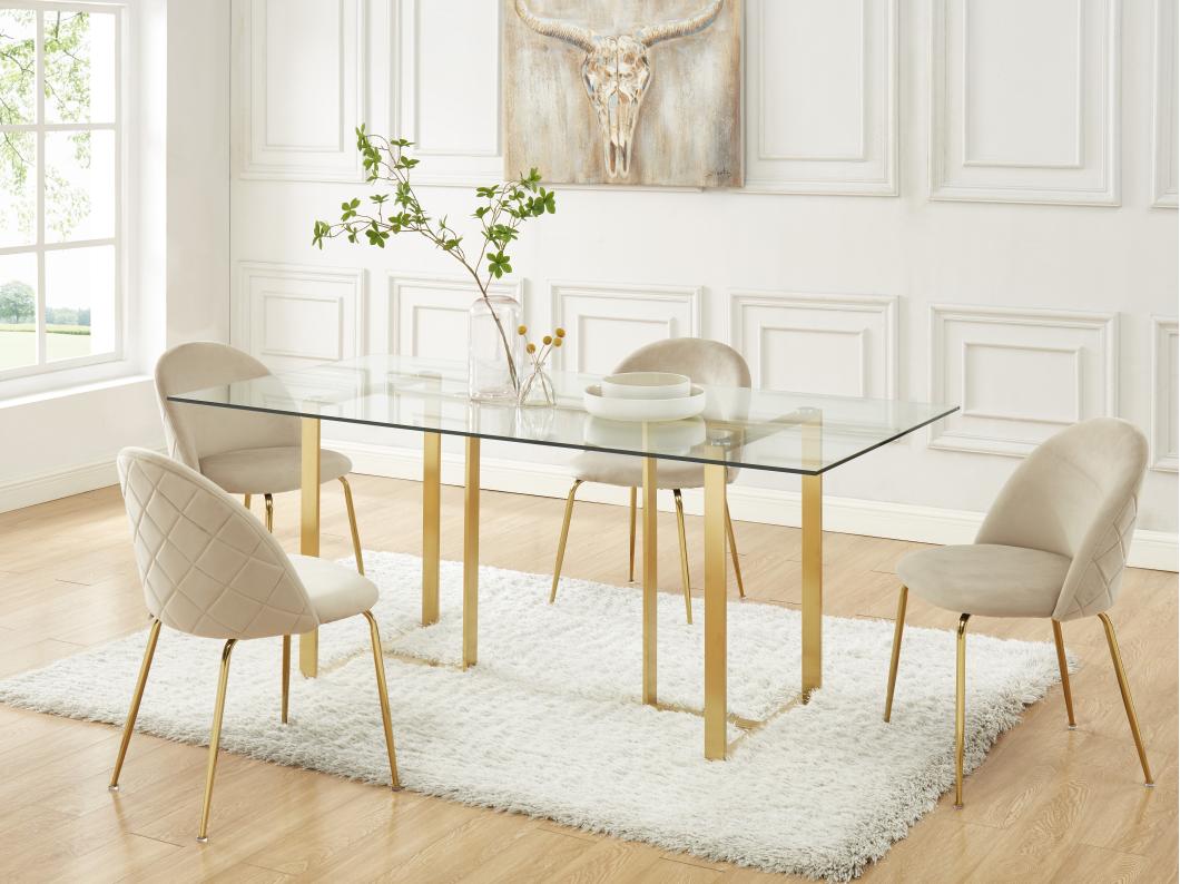 Stuhl 2er-Set - Samt & Goldfarbenes Metall - Beige - MELBOURNE