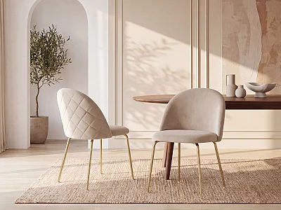 Lot de 2 chaises - Velours et acier inoxydable doré - Beige - MELBOURNE