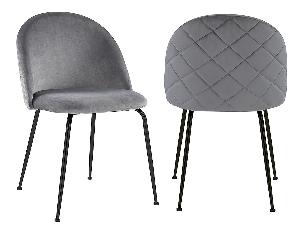 Lot de 2 chaises en velours et acier inoxydable noir - Gris - MELBOURNE