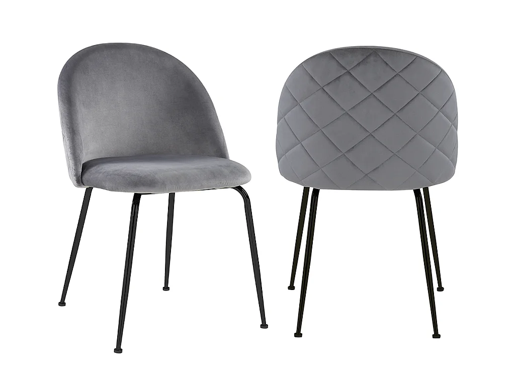 Juego de 2 sillas MELBOURNE - Terciopelo y metal negro mate - Gris