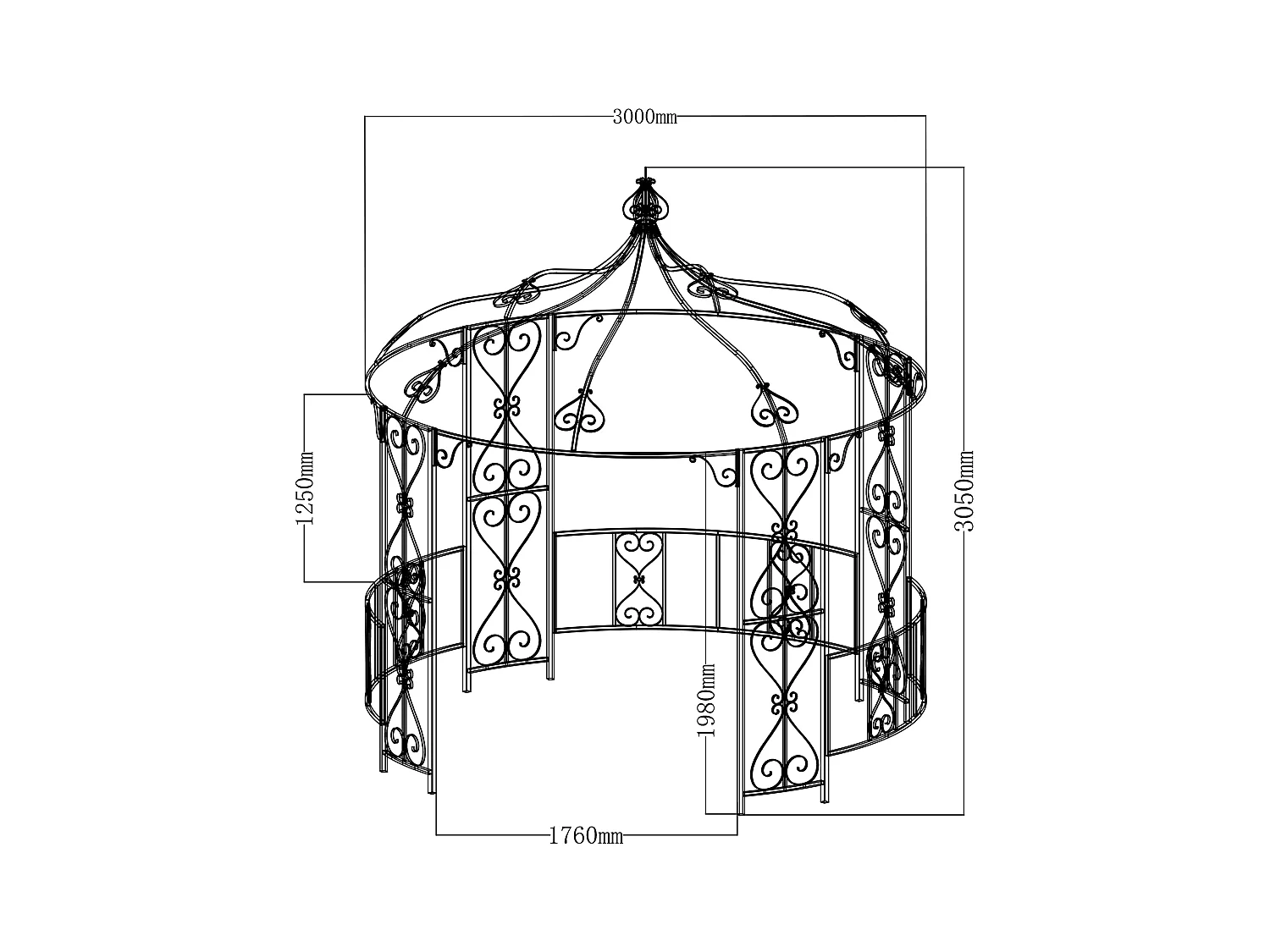 Kiosque de jardin en métal façon fer forgé D300 x H305 cm - Blanc - TILCARA