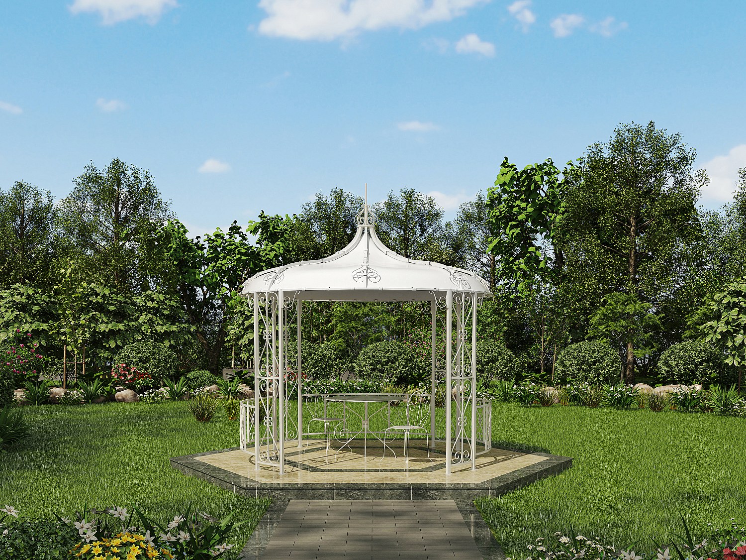Vente-unique Gartenpavillon - Metall - 300 x 290 cm - Weiß - TILCARA 695097