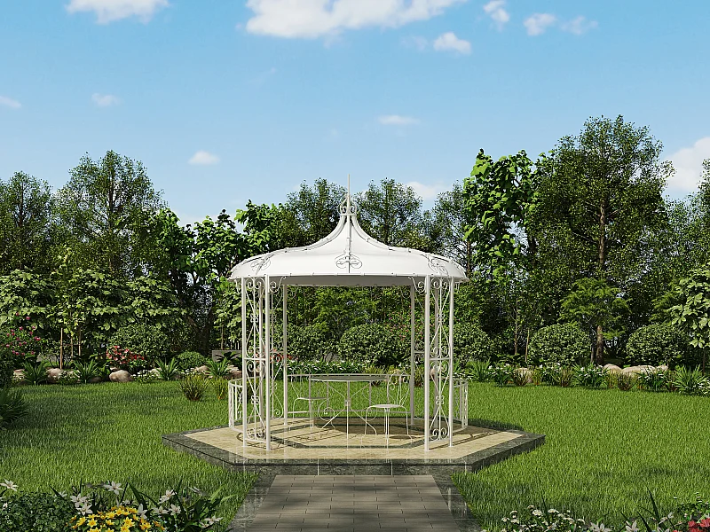 Chiosco da giardino D300 x H290 cm in Metallo Bianco Stile Ferro battuto - TILCARA