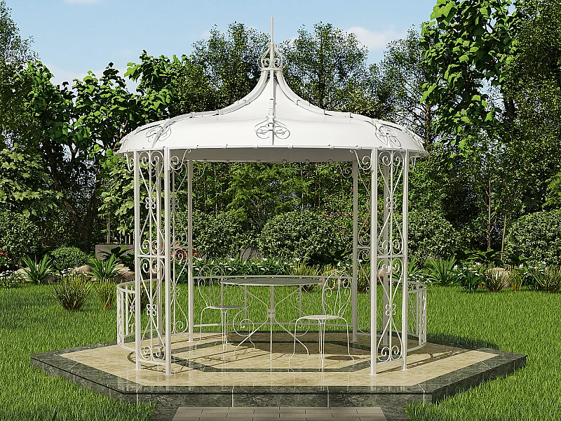 Kiosque de jardin en métal façon fer forgé D300 x H305 cm - Blanc - TILCARA