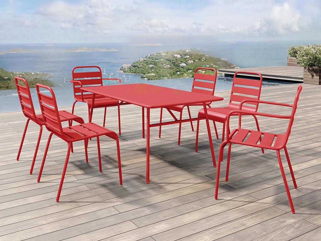 Gartentisch Metall L. 160 cm Rot MIRMANDE jetzt günstig und