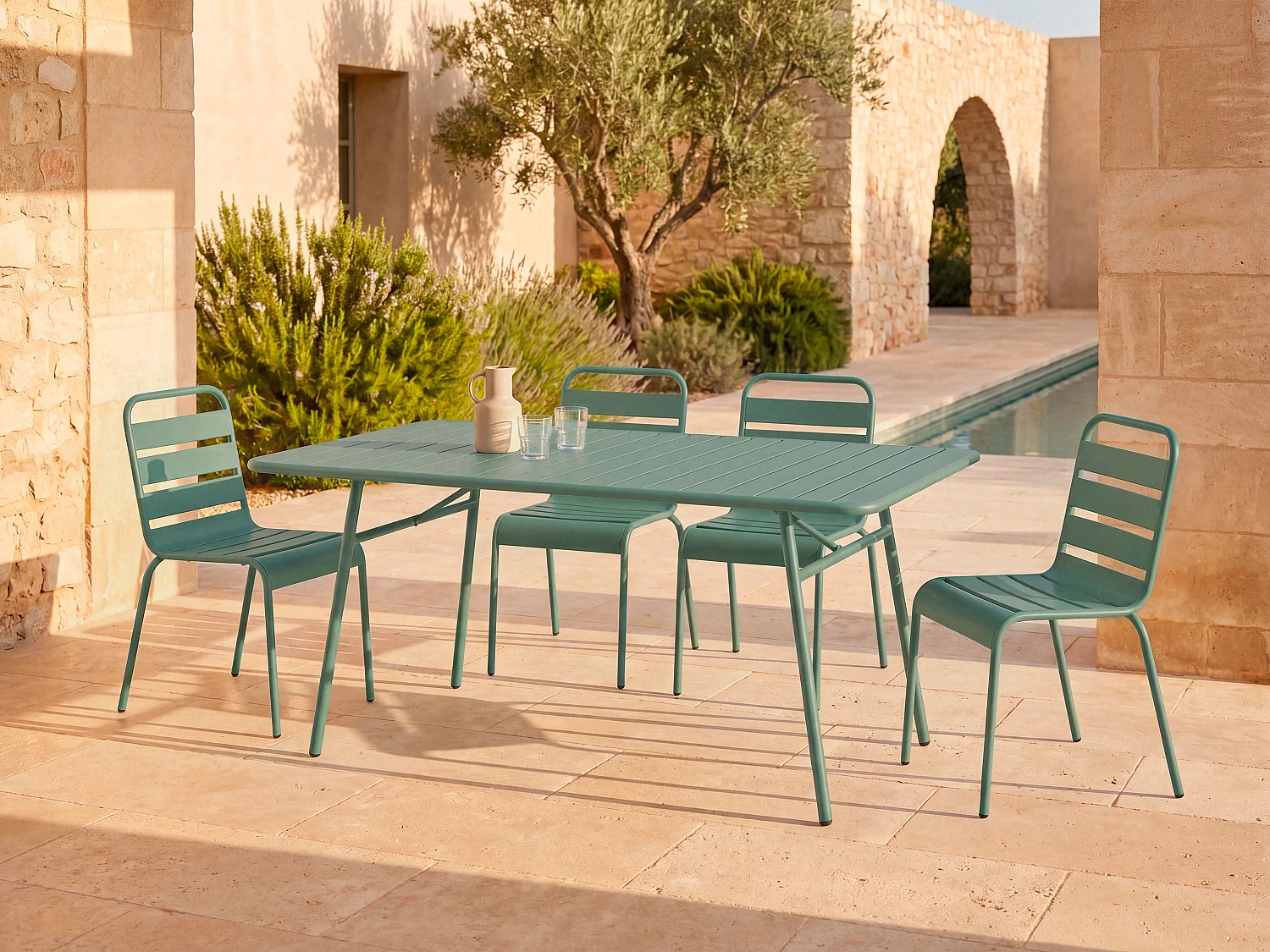 Tavolo da giardino L.160 cm in Metallo Verde acqua - MIRMANDE