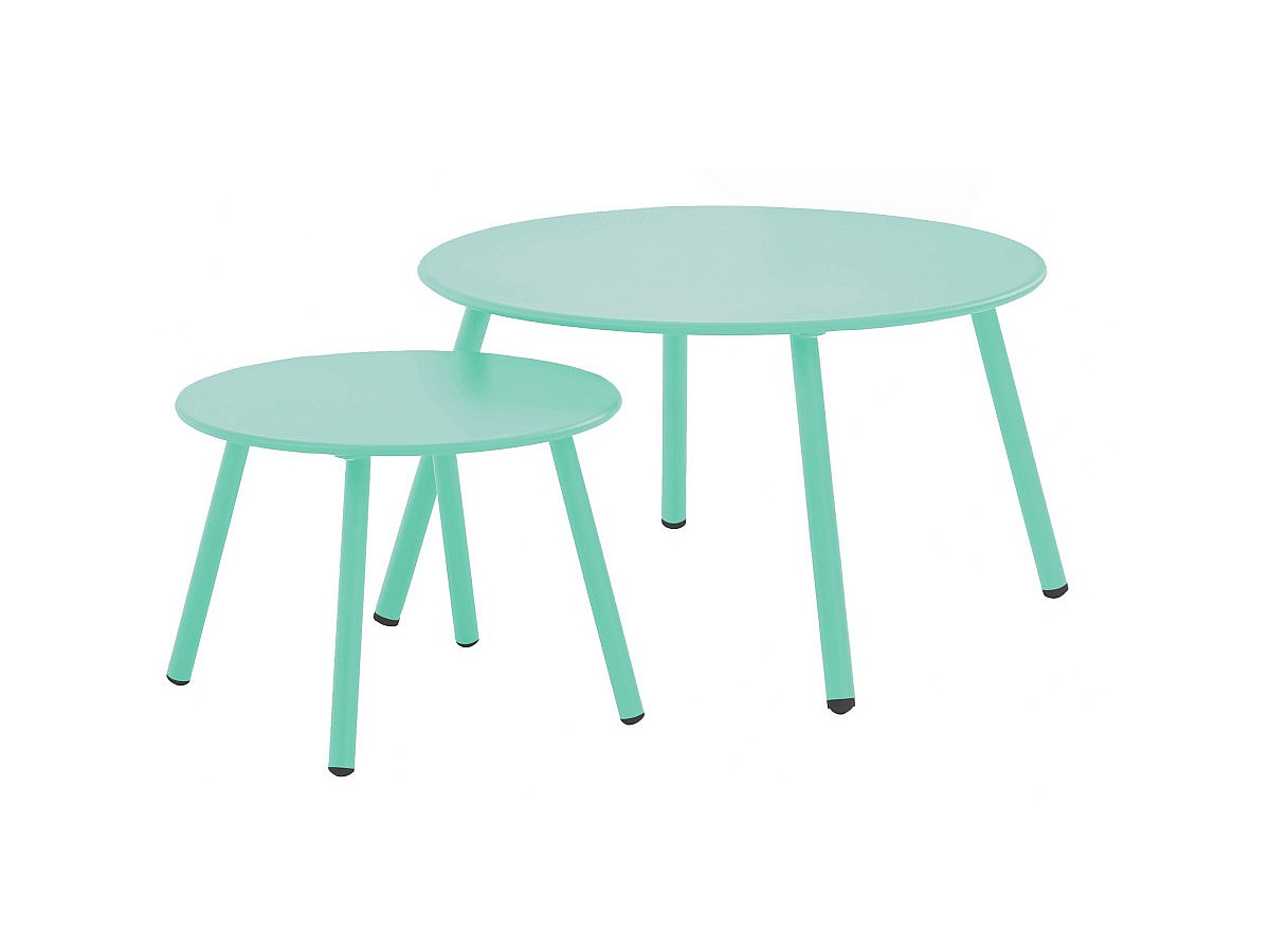 Tables gigognes jardin MIRMANDE métal Diamètre 60cm vert d'eau