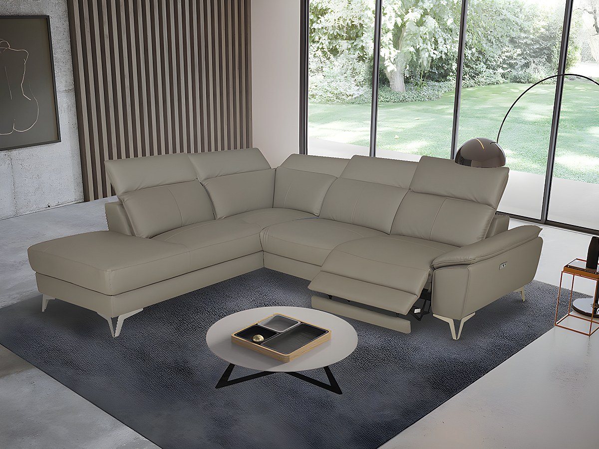 Sofá rinconera (ángulo izquierdo) relax eléctrico de piel de becerro