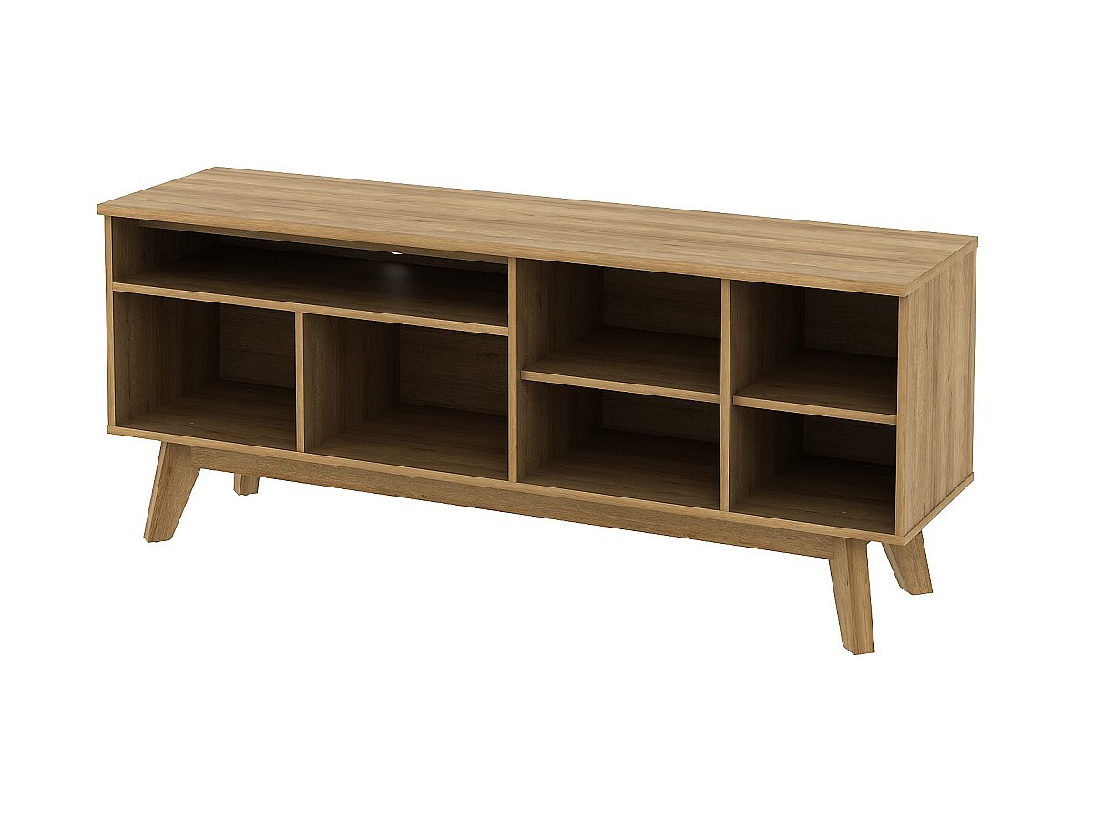 Skandinavischer TV-Schrank - 3 Türen, 3 Nischen - Farben: Weiß, Grau, Natur