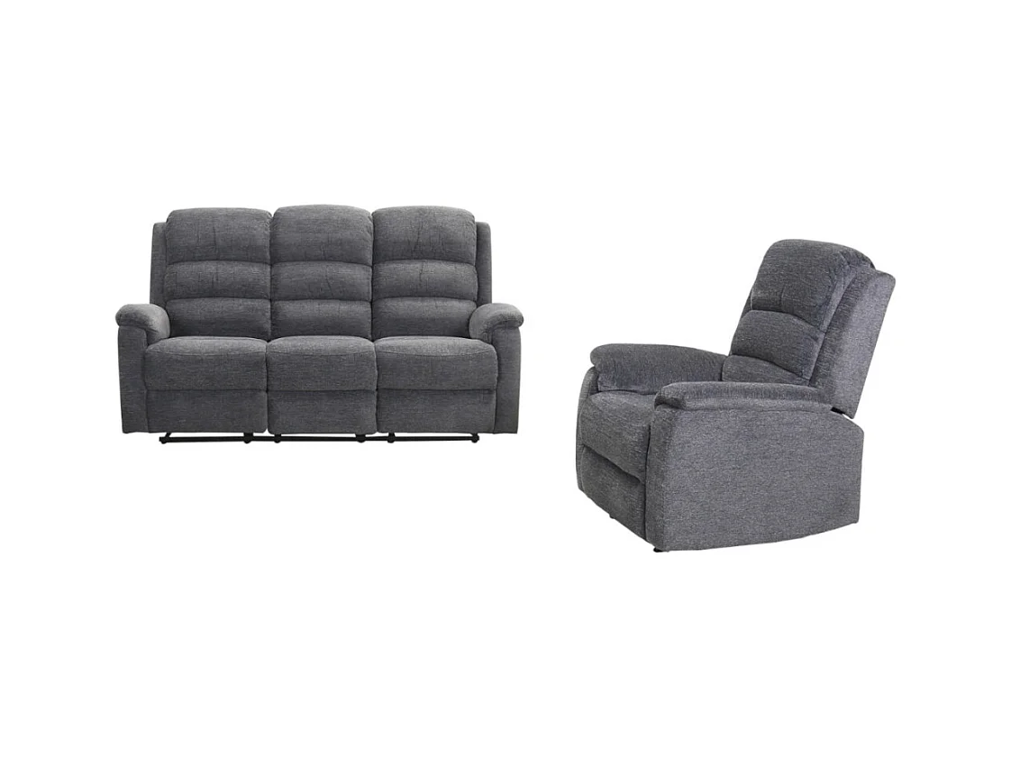 Couchgarnitur mit elektrischer Relaxfunktion 3+1 - Stoff - Grau - NEVERS