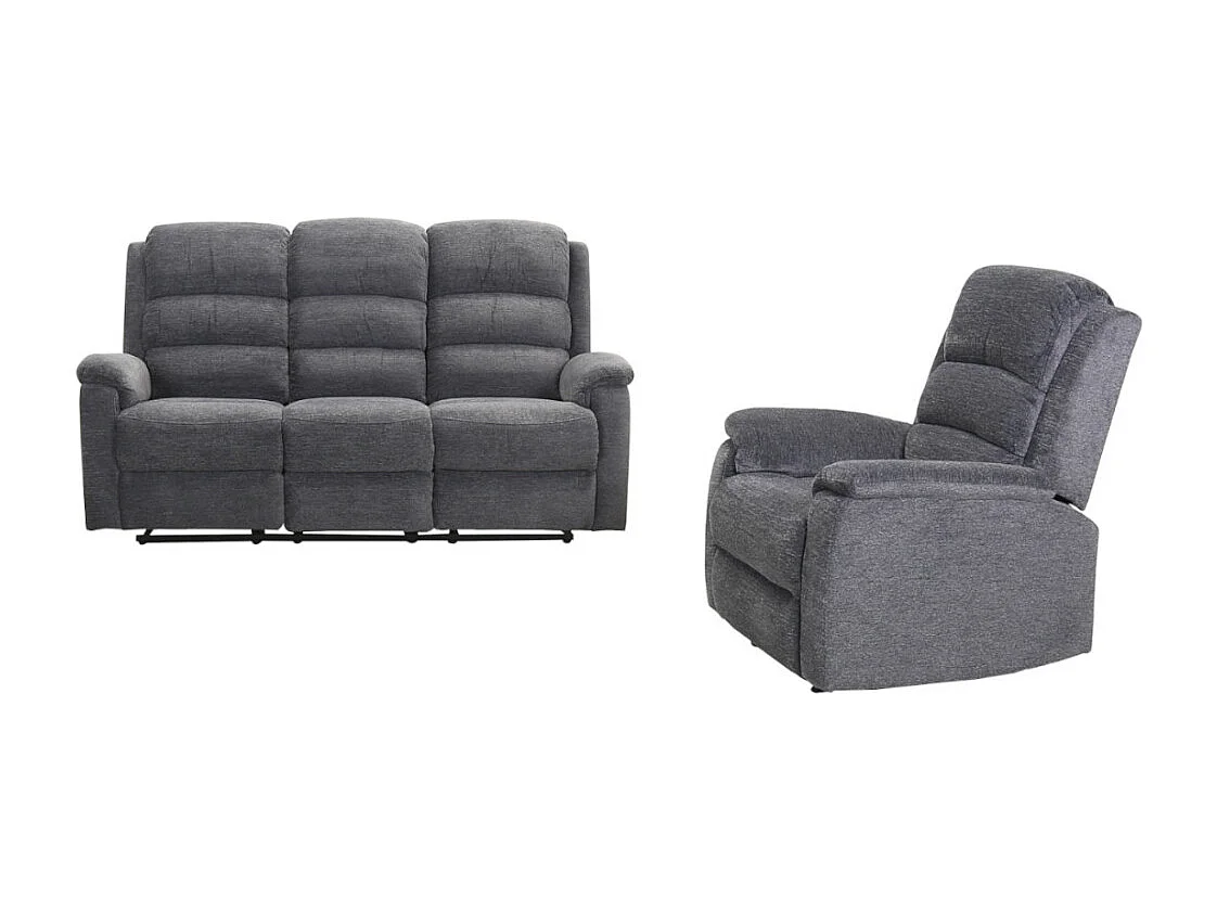 Canapé 3 places et fauteuil relax électrique en tissu gris NEVERS