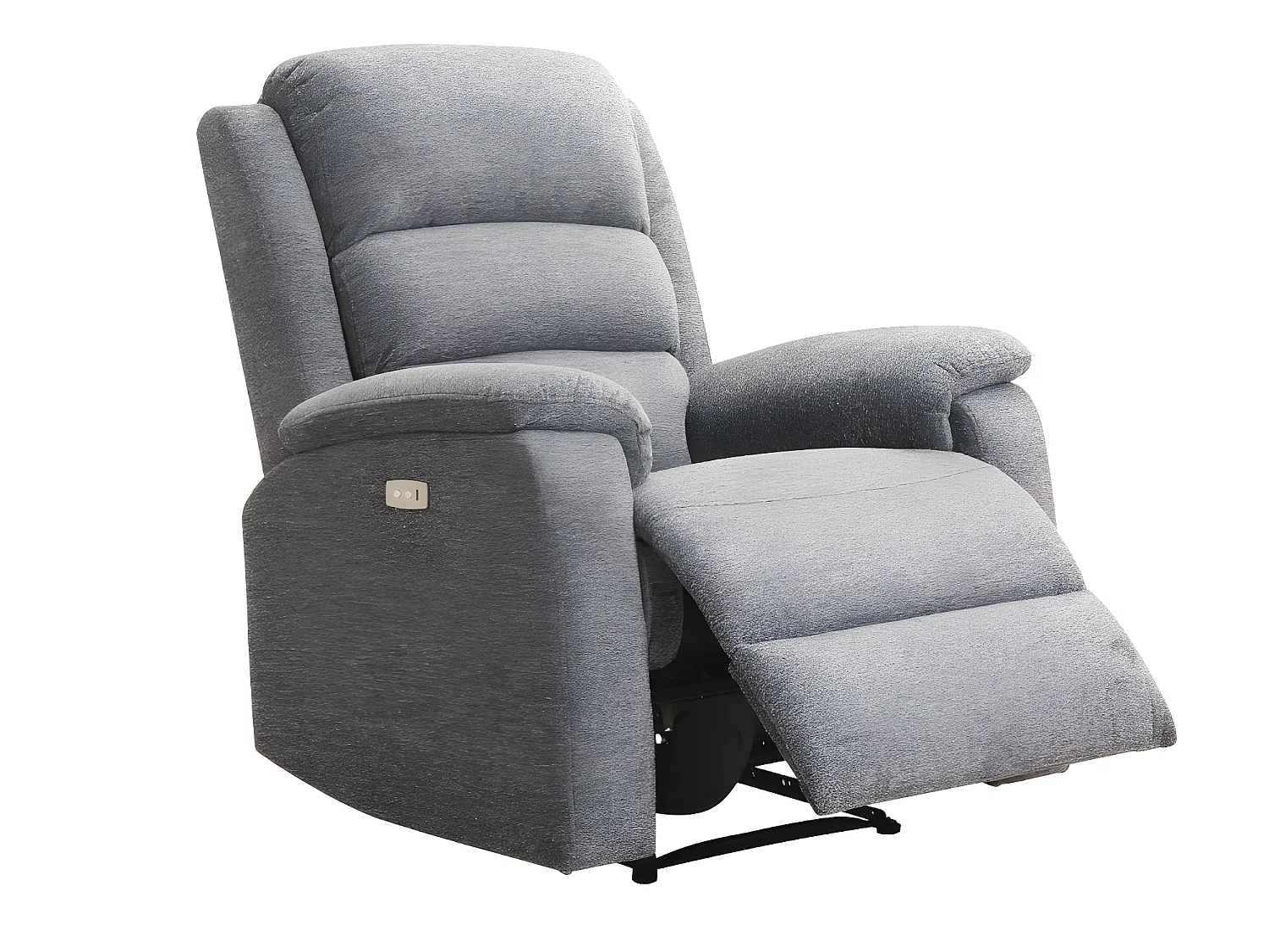 Elektrische driezits relaxbank en relaxfauteuil van stof met plateau NEVERS - Grijs
