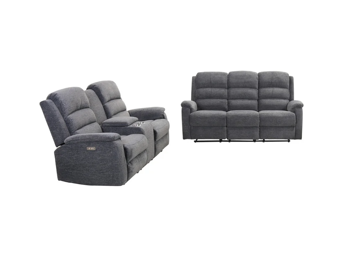 Divano relax elettrico 3+2 posti in tessuto Grigio - NEVERS