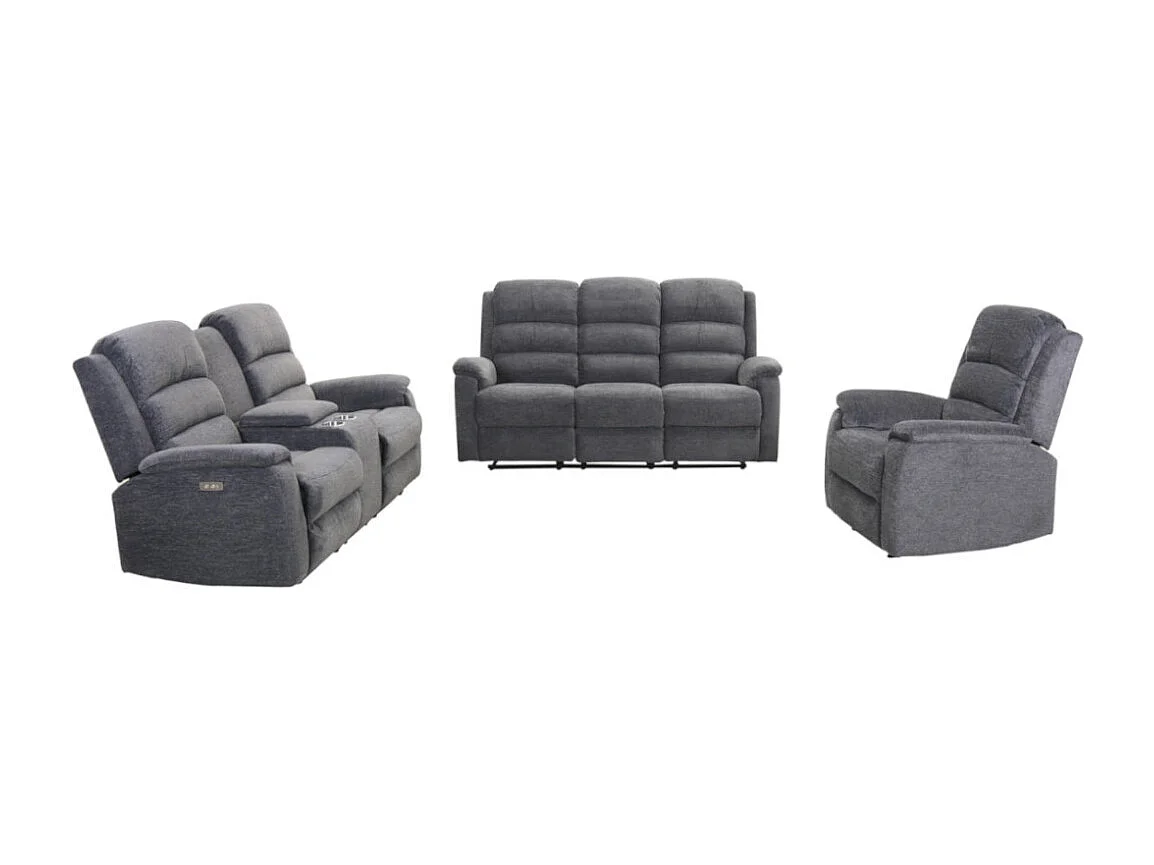 Couchgarnitur mit elektrischer Relaxfunktion 3+2+1 - Stoff - Grau - NEVERS