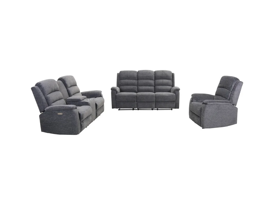 Canapés 3 places 2 places et un fauteuil relax électrique en tissu gris NEVERS